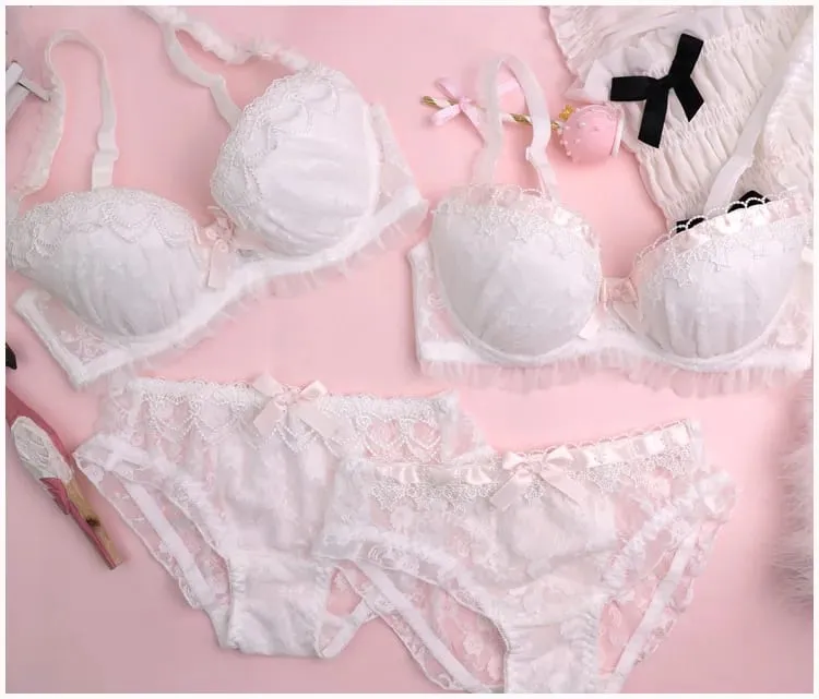 Girls water soluble lace thin section lingerie comfortable gather bra set ladies solid color underwear cute and sexy bralette — image 5