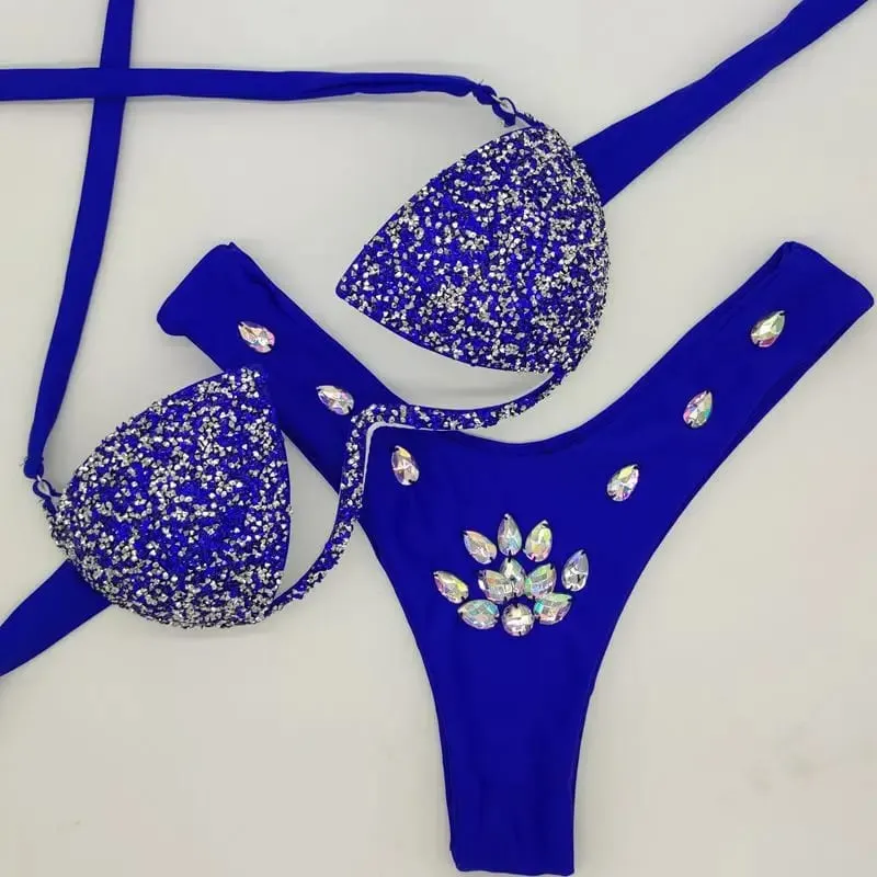 4 Colors Hollow Bikini Set Women Diamante Carnival Bra rhinestone Sexy Night Club Panties Festival Bikini Set Burning Man Outfit