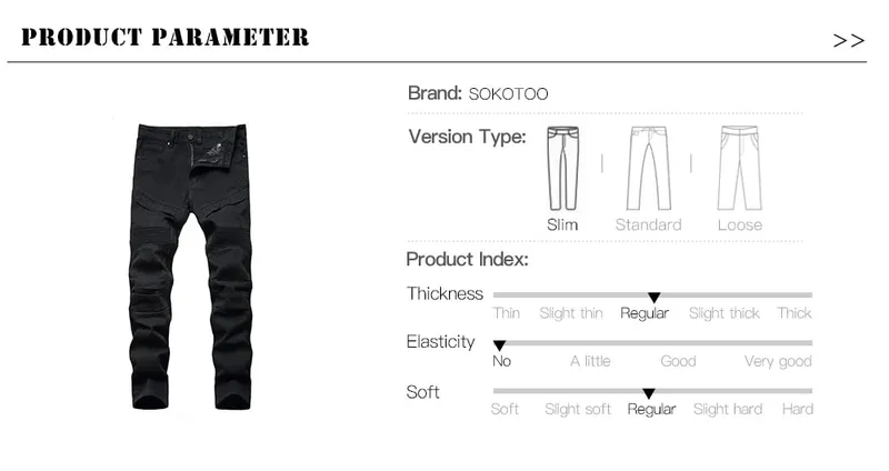 Men's Biker Jeans Black White Pleated Denim Pants Plus Size Slim Straight Classic Trousers