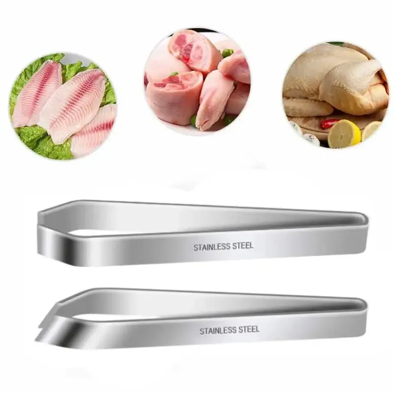 2pcs Fish Bone Tweezers Stainless Steel Flat Slant Tongs Pliers Hair Pliers Pin Bone Removal Tool for Debone Salmon Bass Catfish