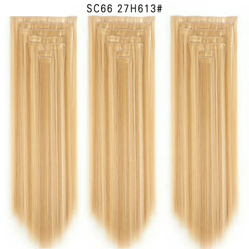 22Inch Synthetic Long Straight Clip In Hair Extensions 16 Clips For Women Fake False Hair Pieces Ombre Black Blonde Styling Hair