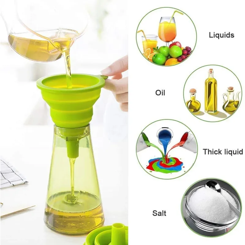 3 PC Silikon Zusammenklappbare Faltbare Trichter Haushalt Küche Kochen Werkzeuge Tragbare Wein Mini Tragbare Öl Topf Trichter — image 2