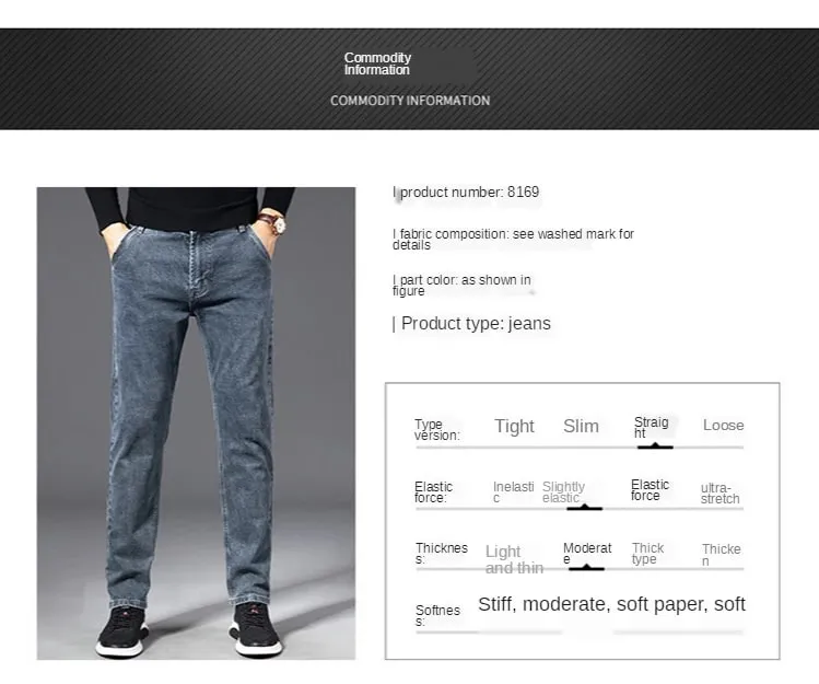 Autumn Summer Denim Jeans Men Straight Stretch Regular Jeans for Man Black Classic Vintage Mens Pant Big Size 29-38 40