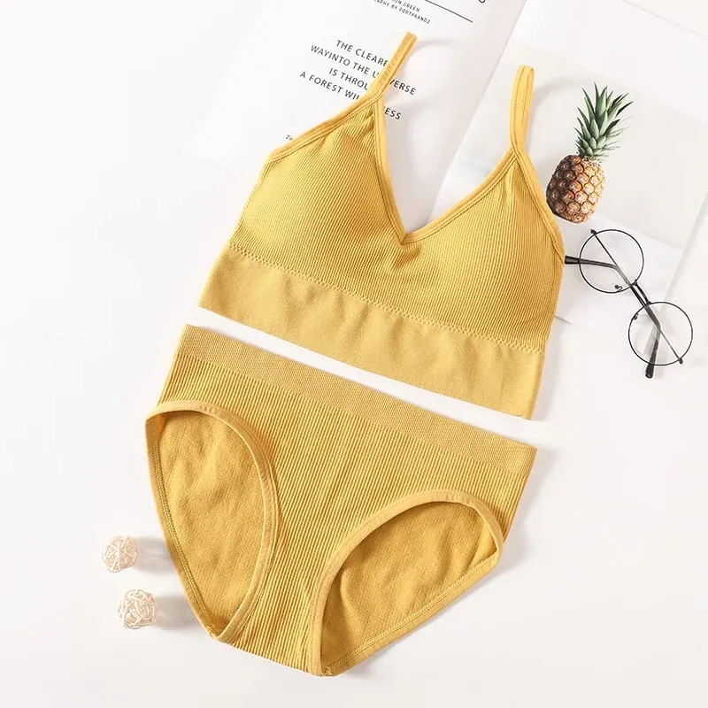 Women Bra Panties Set Seamless Bra Cropped Bralette Crop Top Low Back Brassieres Sexy Lingerie Push Up Bra Sexy Underwear Set