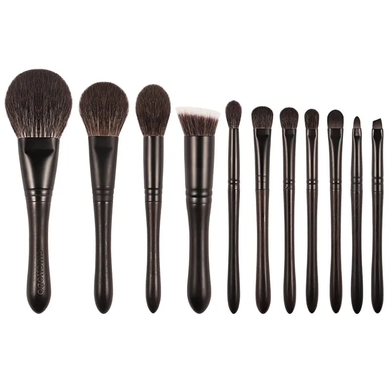 Makeup Brush-Luxurious Professional Black 11 Ebony Brushes Set-High Level Fox&Goat&Pony&Synthetic Hair Cosmetic Tools