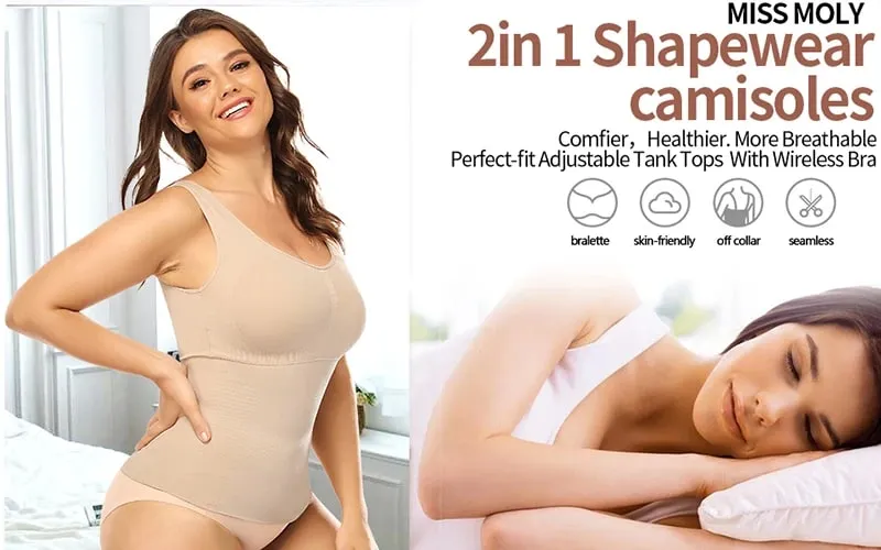 Tank Top untuk Wanita dengan Bra Rak Bra Bawaan Kamisol Dasar Tali Lebar Kasual Pembentuk Atasan Tanpa Lengan dengan Bra yang Dapat Dilepas