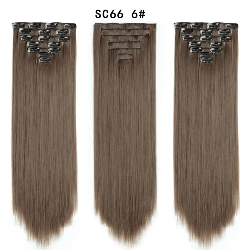 22Inch Synthetic Long Straight Clip In Hair Extensions 16 Clips For Women Fake False Hair Pieces Ombre Black Blonde Styling Hair