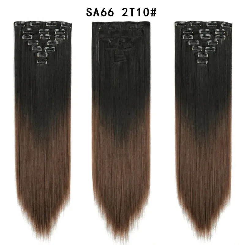 22Inch Synthetic Long Straight Clip In Hair Extensions 16 Clips For Women Fake False Hair Pieces Ombre Black Blonde Styling Hair