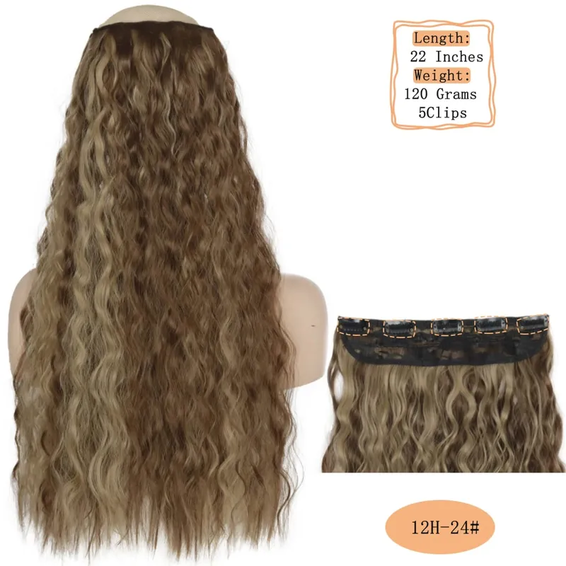 Synthetic 5 Clips Long Water Wave Clip In Hair Extensions Heat Resistant 22Inch One Piece Black Brown Hairpiece For Women