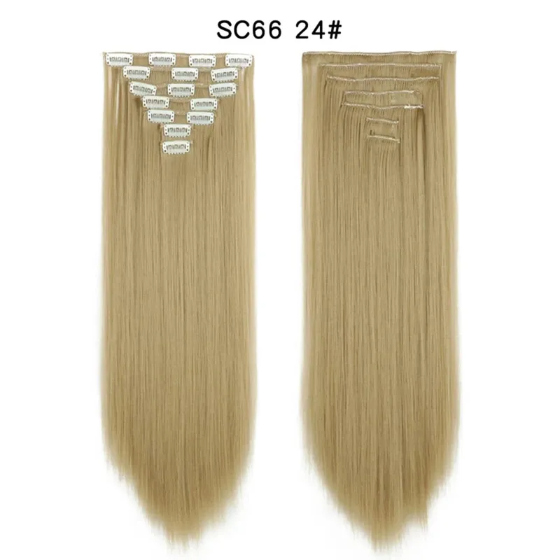 22Inch Synthetic Long Straight Clip In Hair Extensions 16 Clips For Women Fake False Hair Pieces Ombre Black Blonde Styling Hair