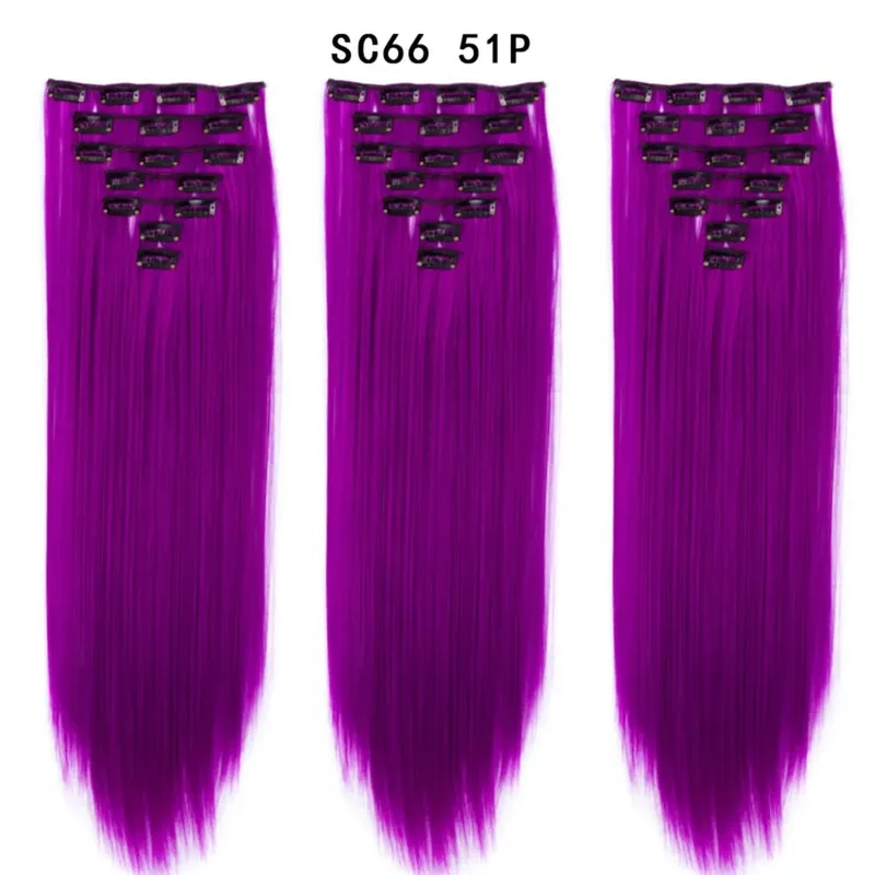 22Inch Synthetic Long Straight Clip In Hair Extensions 16 Clips For Women Fake False Hair Pieces Ombre Black Blonde Styling Hair