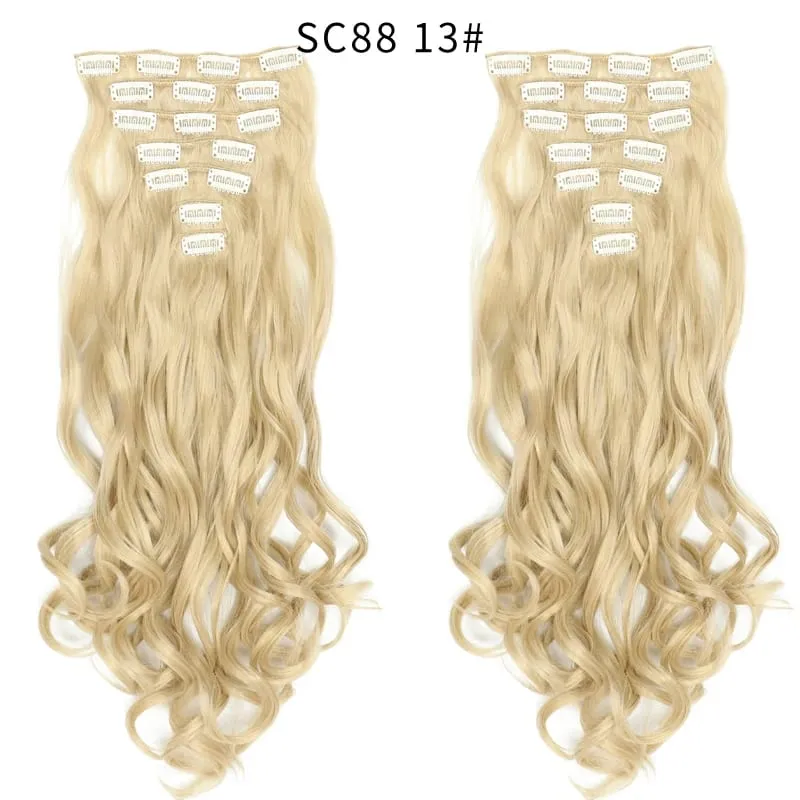 22Inch Curly 16 Clips in Hair Extension Ombre Blue Gray Synthetic Fake Hairpieces Highlight Heat Resistent Fiber For White Women
