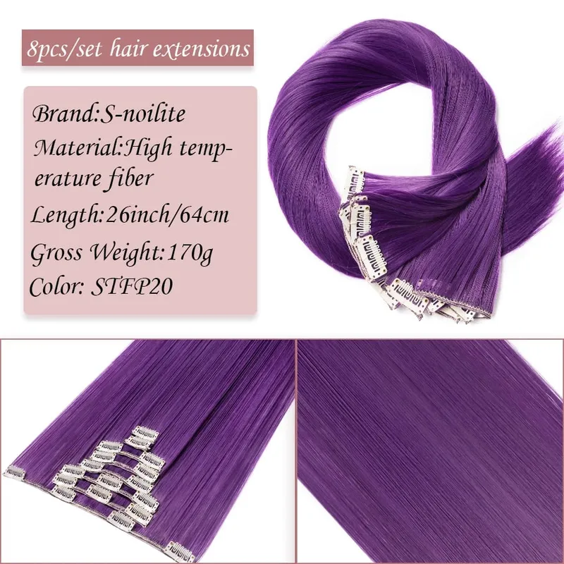 S-noilite Synthetic Clip In Hair Extensions Long Straight Clip In 8pcs/set Hairpieces 26inch Pure Color Pale Blonde Clip In Hair