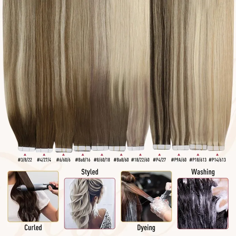 Moresoo Tape in Hair Extensions Brazilian Human Hair Real Natural Balayage Blonde Ombre Hair Straight Machine Remy Hair Tape Ins