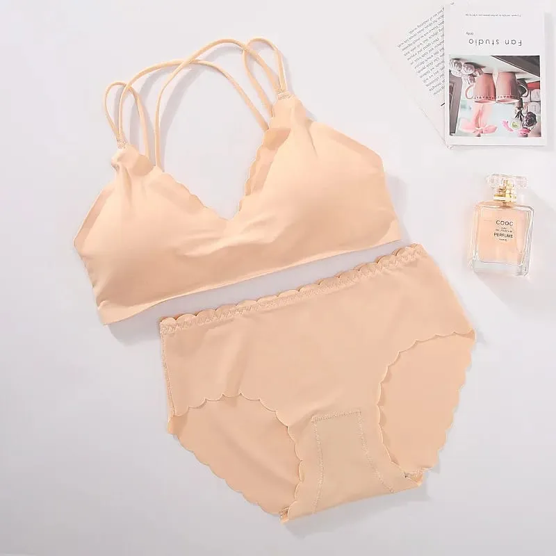 Women Seamless Bra And Panties Set Wire Free Bra Top Push Up Bralette Briefs Japanese Underwear Set Female Sexy Lingerie
