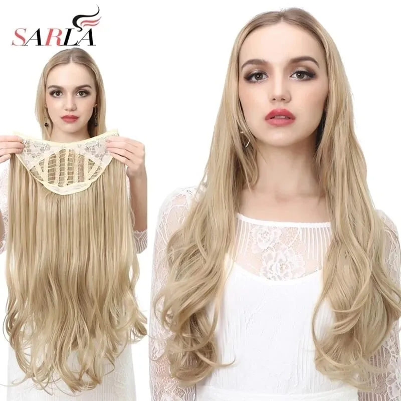 U-Part Synthetic Clip In Hair Extension Long Thick Curly Natural Blonde Flase Hair Hairpieces For Women Heat Resistant — image 2