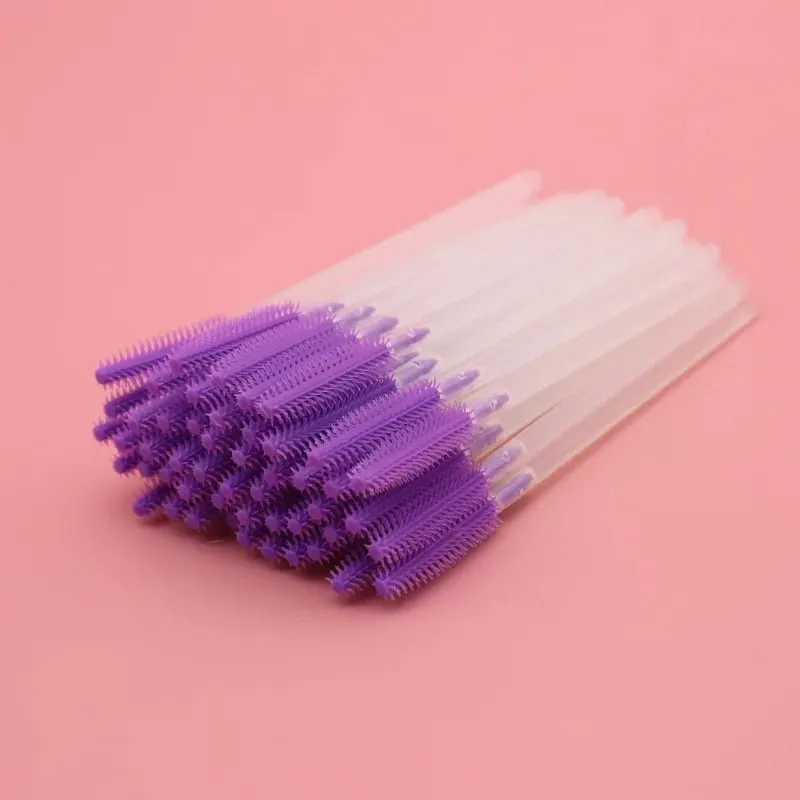 Hot 50 Pcs Disposable Silicone Eyelashes Brushes Transparent Rod Mascara Stick Eye Lash Brush Eyelash Extension Makeup Tools