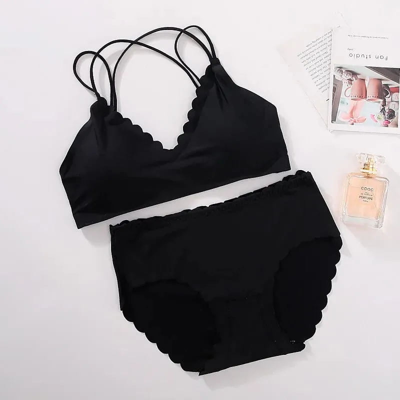 Women Seamless Bra And Panties Set Wire Free Bra Top Push Up Bralette Briefs Japanese Underwear Set Female Sexy Lingerie