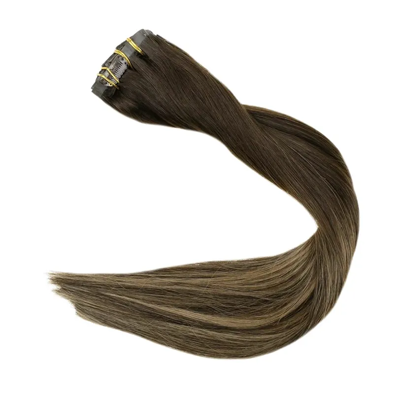 Clip invisibile senza cuciture nelle estensioni dei capelli umani Full Shine 8 pezzi 120 g Colore biondo Remy Balayage — image 11