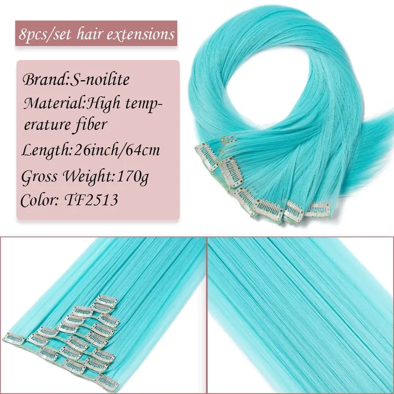 S-noilite Synthetic Clip In Hair Extensions Long Straight Clip In 8pcs/set Hairpieces 26inch Pure Color Pale Blonde Clip In Hair