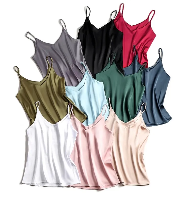 Spaghetti Strap Top Women Halter V Neck Basic White Cami Sleeveless Satin Silk Tank Tops Women'S Summer 2026 Camisole