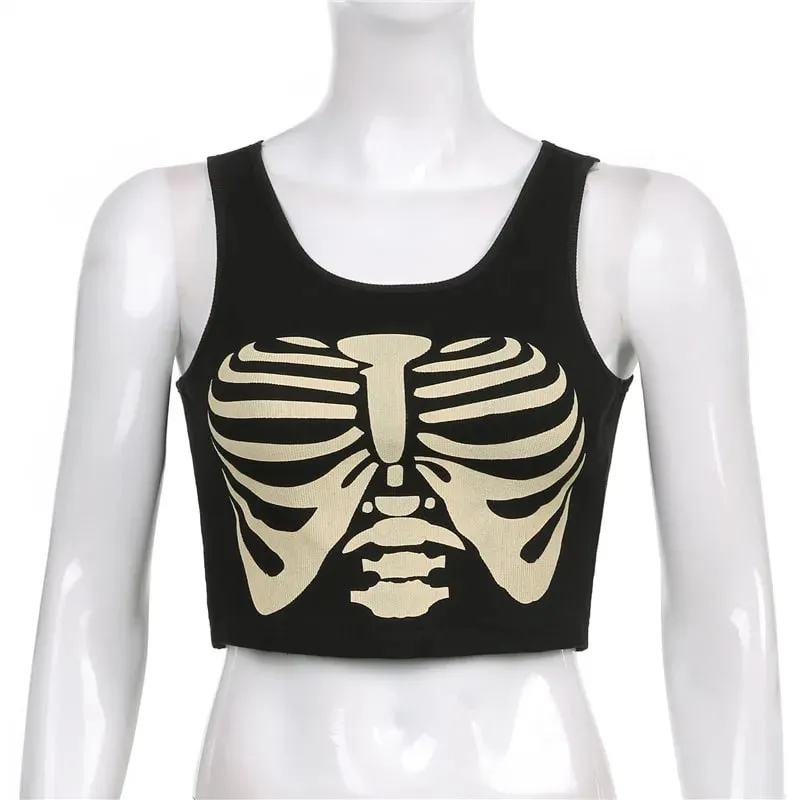 Summer Fashion Skull Y2K Gothic Tank Top E Girl Cropped T Shirts Women Casual Harajuku Skinny Alt Aesthetic Crop Tops Streetwear