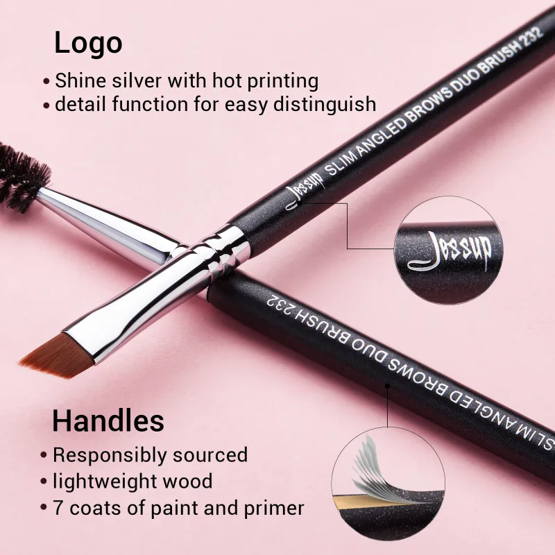 Jessup Eyebrow Makeup Brush Dual-head Eyebrow Eyelash Brushes Eye Make Up Cosmetics Beauty Tools Synthetic Hair Wood Handle