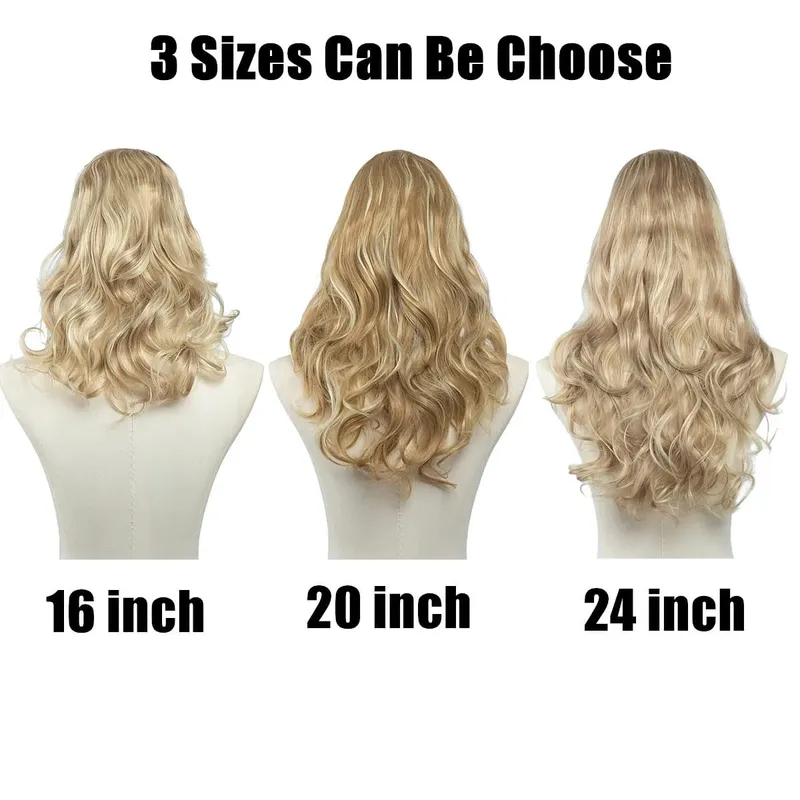 U-Part Synthetic Clip In Hair Extension Long Thick Curly Natural Blonde Flase Hair Hairpieces For Women Heat Resistant — image 4