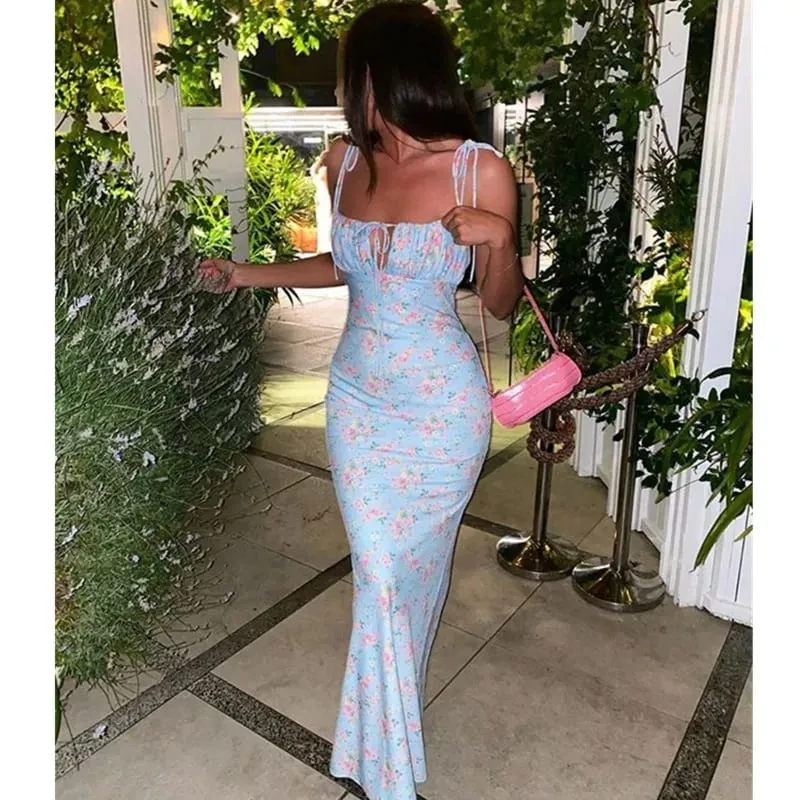 Josiaoprah Sexy V-Neck Long Maxi Dress Elegant Vintage Floral Printed Party Dress Spring Summer Holiday Style Dresses Vestido