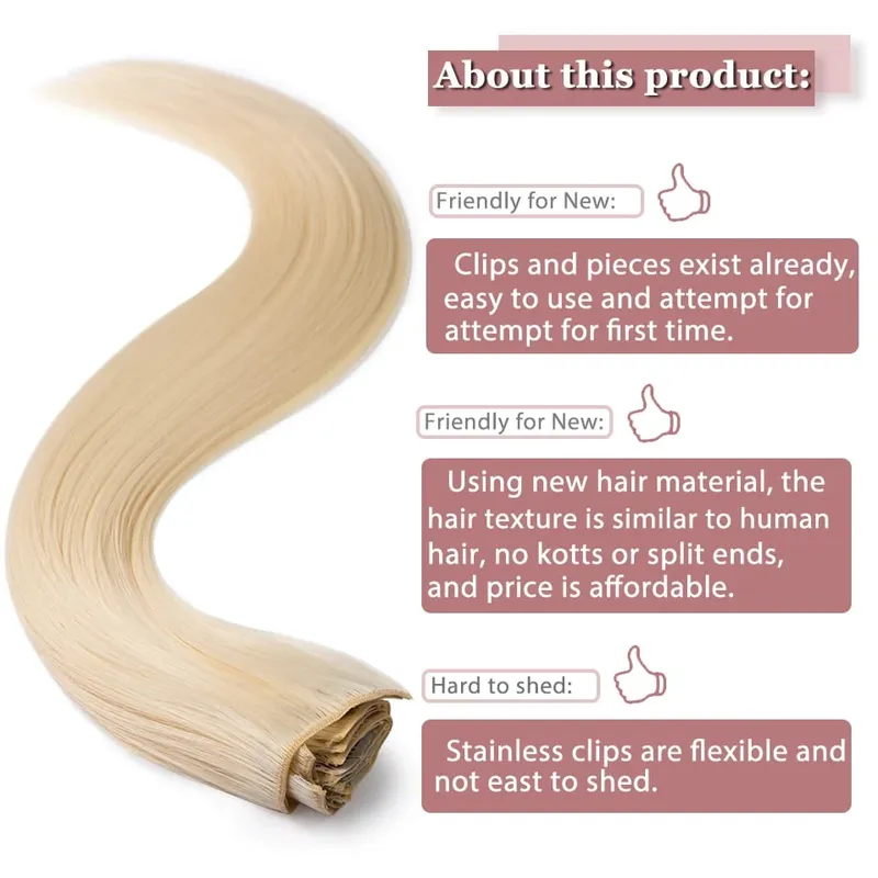 S-noilite Synthetic Clip In Hair Extensions Long Straight Clip In 8pcs/set Hairpieces 26inch Pure Color Pale Blonde Clip In Hair