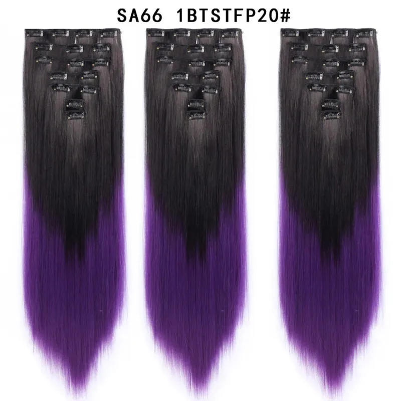22Inch Synthetic Long Straight Clip In Hair Extensions 16 Clips For Women Fake False Hair Pieces Ombre Black Blonde Styling Hair
