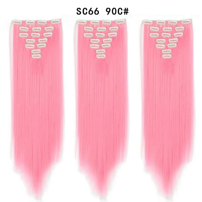 22Inch Synthetic Long Straight Clip In Hair Extensions 16 Clips For Women Fake False Hair Pieces Ombre Black Blonde Styling Hair