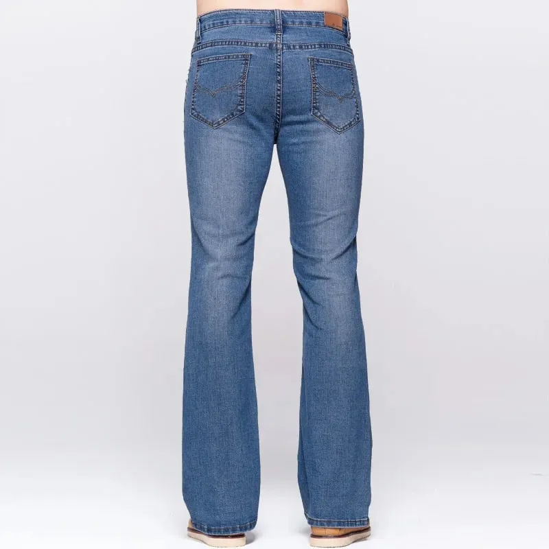 Mens Slim Boot Cut Jeans Classic Stretch Denim Slightly Flare Sky Blue Jeans Casual Stretch Jeans