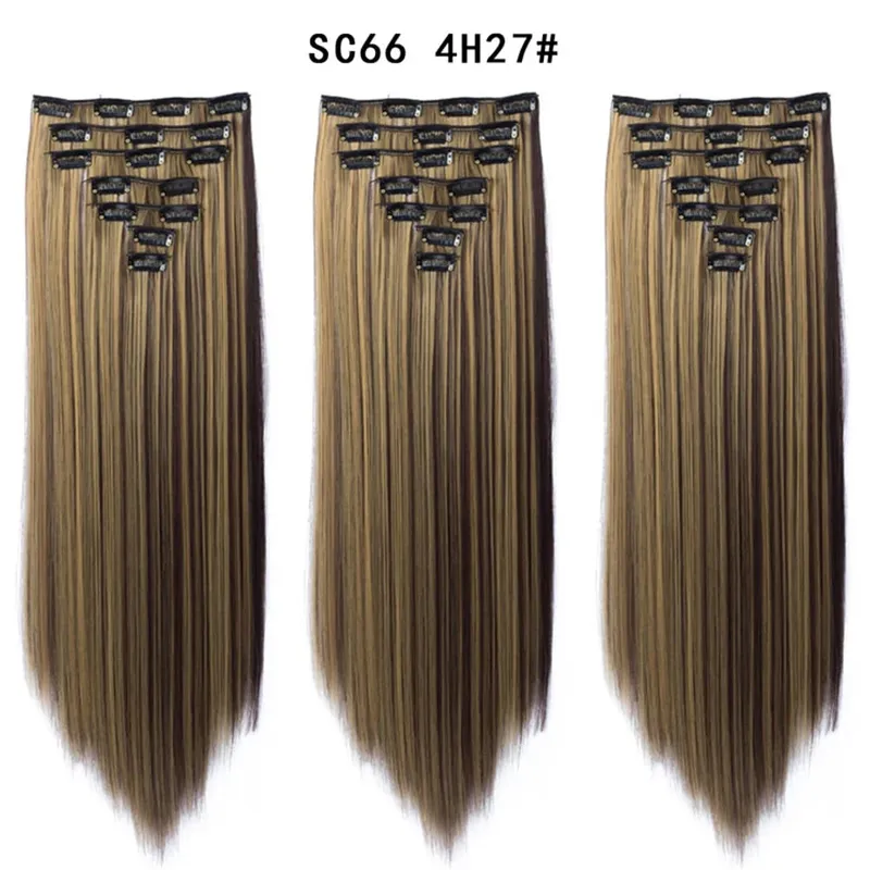 22Inch Synthetic Long Straight Clip In Hair Extensions 16 Clips For Women Fake False Hair Pieces Ombre Black Blonde Styling Hair