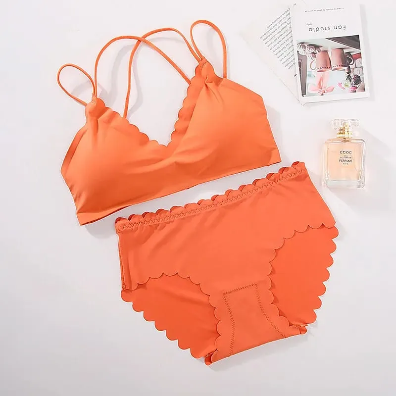 Women Seamless Bra And Panties Set Wire Free Bra Top Push Up Bralette Briefs Japanese Underwear Set Female Sexy Lingerie