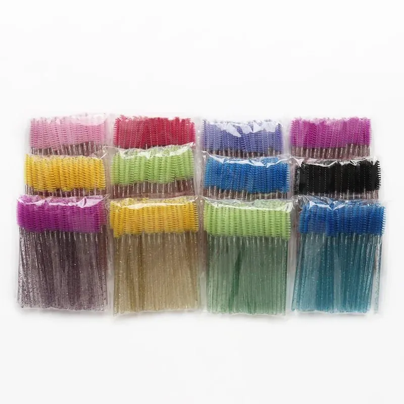50pcs Shiny Disposable Eyelash Brush Applicator Wands Curler Mascara Eyebrow Makeup Tools Spoolers Comb Wands Spoolies Brushes