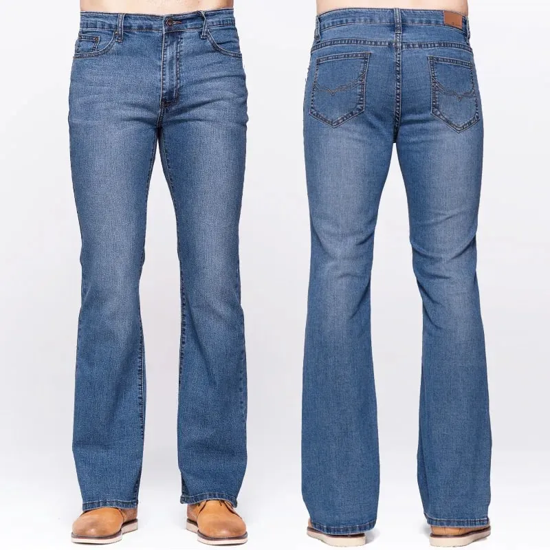 Mens Slim Boot Cut Jeans Classic Stretch Denim Slightly Flare Sky Blue Jeans Casual Stretch Jeans