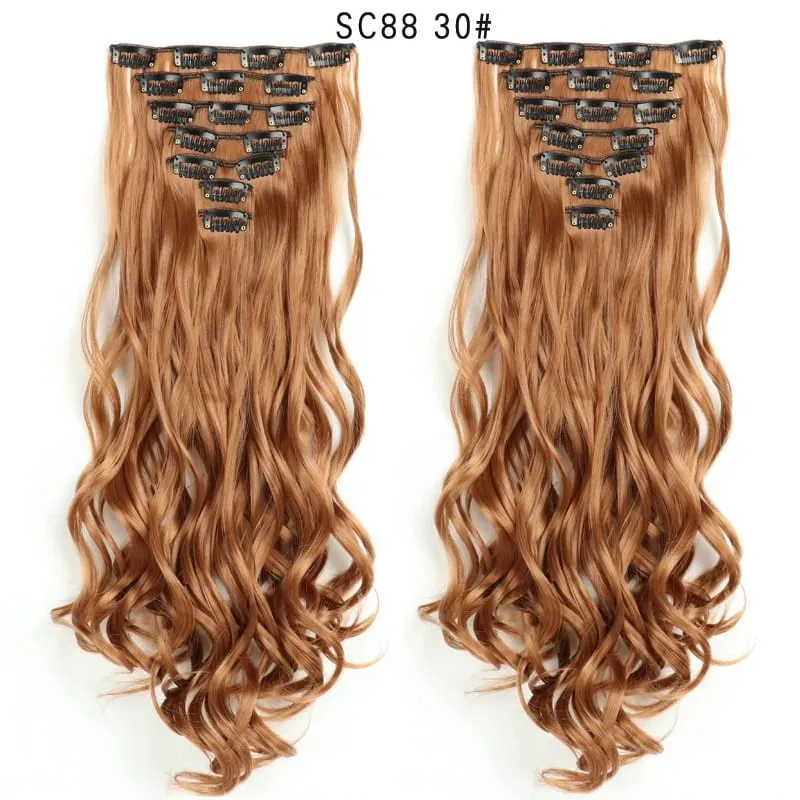 22Inch Curly 16 Clips in Hair Extension Ombre Blue Gray Synthetic Fake Hairpieces Highlight Heat Resistent Fiber For White Women