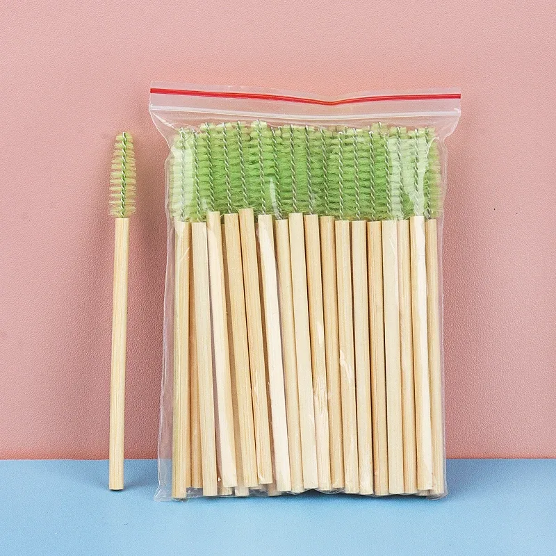 50 Pcs Bamboo Handle Eyelash Brushes Disposable Eyebrow Brush eyelash Extension Mascara Wands Applicator women Makeup Tools