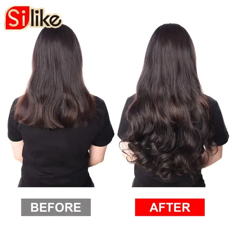 Silike 180g Fish Line Synthetic Wavy Clips in One Piece Hair Extensions 24 inch 17 Colors Heat Resistant Hair Extension — image 5