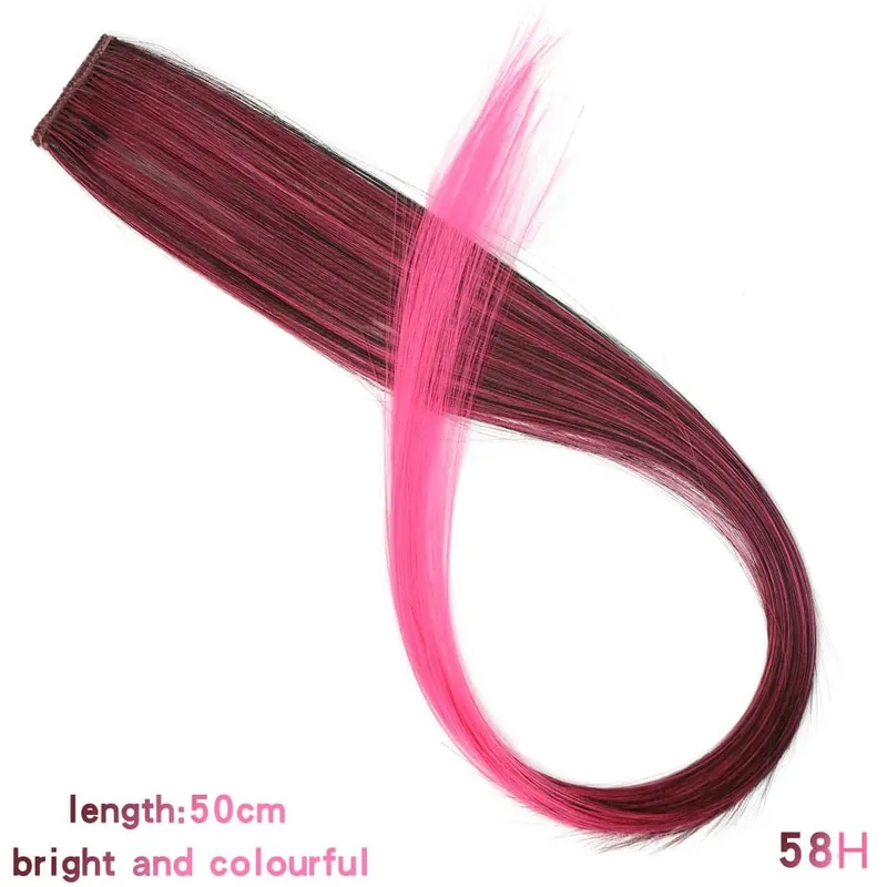22 Inch Synthetic Colored Highlight Hair Extensions Rainbow Long Straight Hairpieces for Women Kids Girls Purple Pink Blue