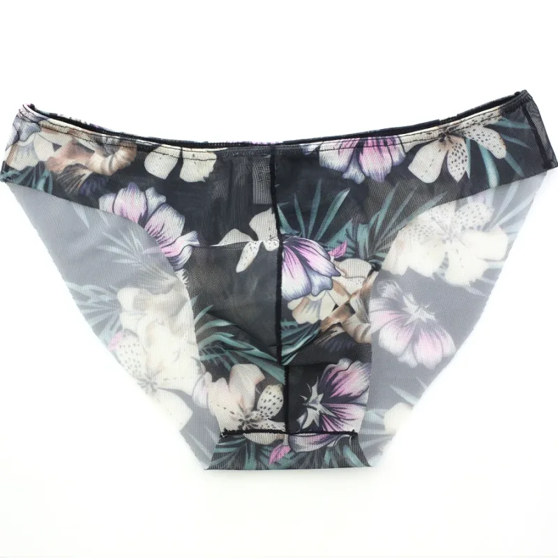 Sexy Men's Briefs Soft Breathable Silk Sexy Print Underwear Men's Hot Hips Up Transparent Jockstrap Colorful Undies Cueca Y03