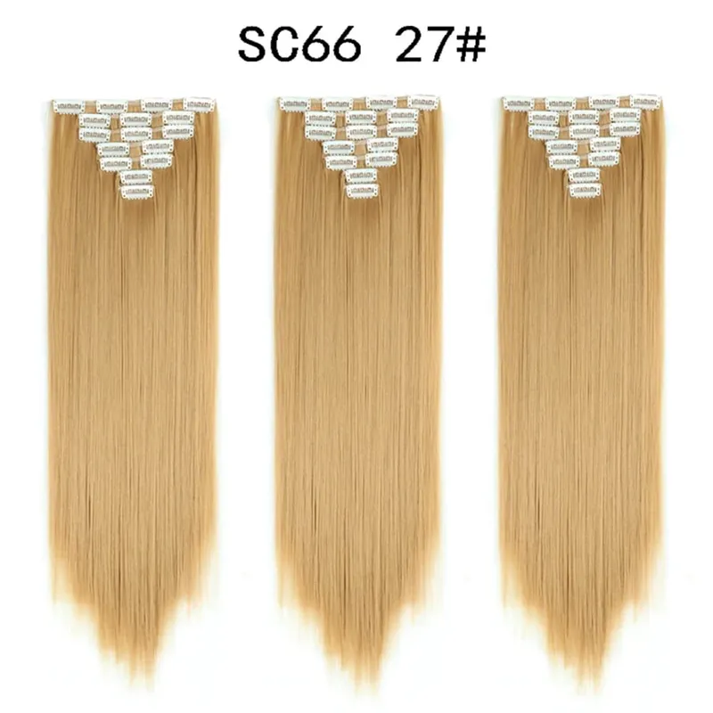 22Inch Synthetic Long Straight Clip In Hair Extensions 16 Clips For Women Fake False Hair Pieces Ombre Black Blonde Styling Hair