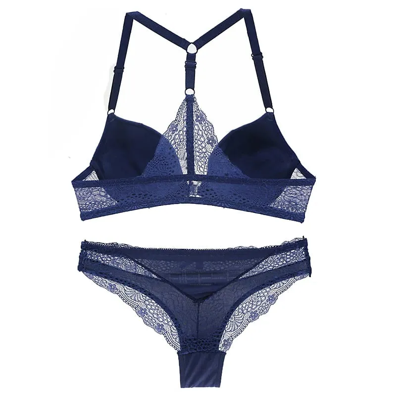 2022 New Sexy Halter Deep V Push Up Bras Set Solid Smooth Bow Decorative Women Underwear AB Cup Girls Lingerie