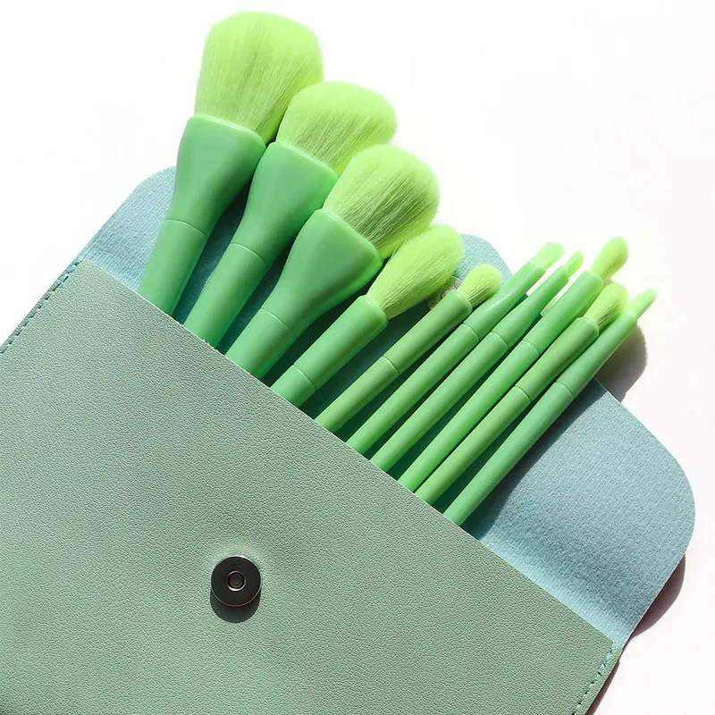 Makeup brushes set 10pcs Orange/Pink/Blue/Green Eyeshadow Eyeliner Make up brush Natural hair Foundation Powder Blusher