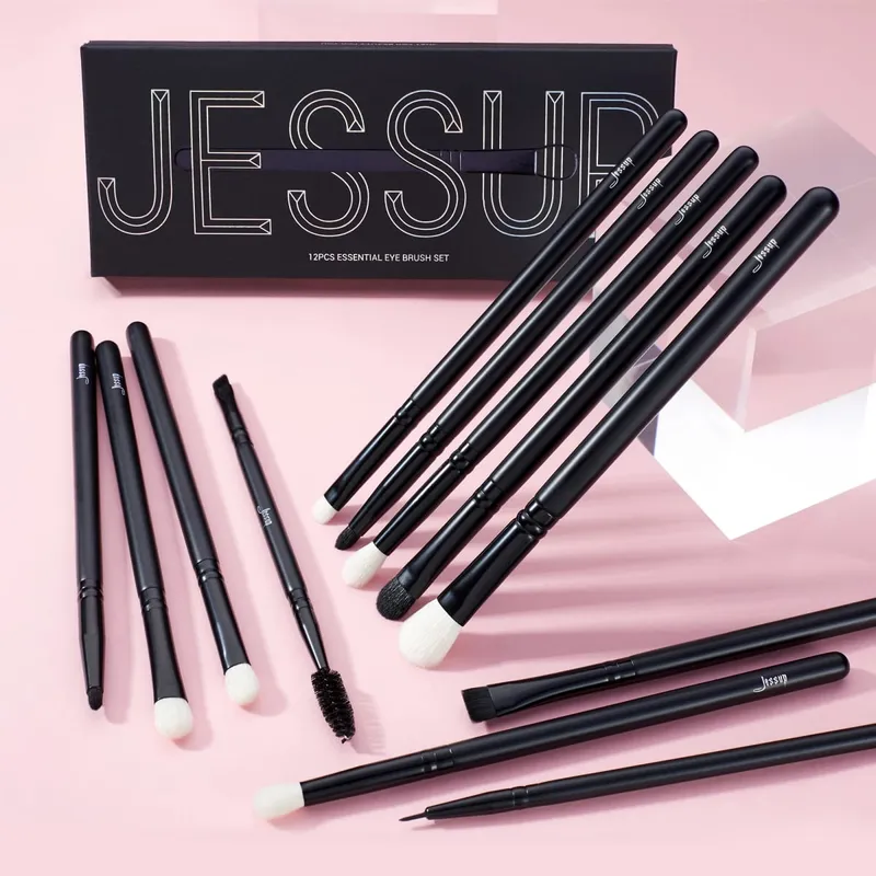 Jessup Eye Makeup Brushes Set Eyeshadow Brush Set Blending Eyeliner Eyebrow Eyelash Shadow Spoolie 12pcs Mixed Hair Black T322
