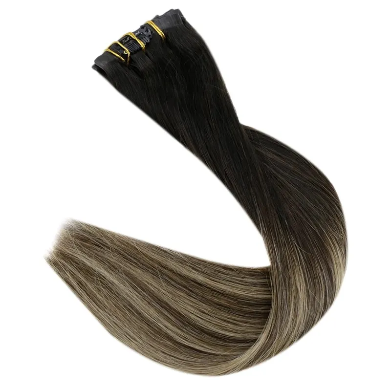 Clip invisibile senza cuciture nelle estensioni dei capelli umani Full Shine 8 pezzi 120 g Colore biondo Remy Balayage — image 12