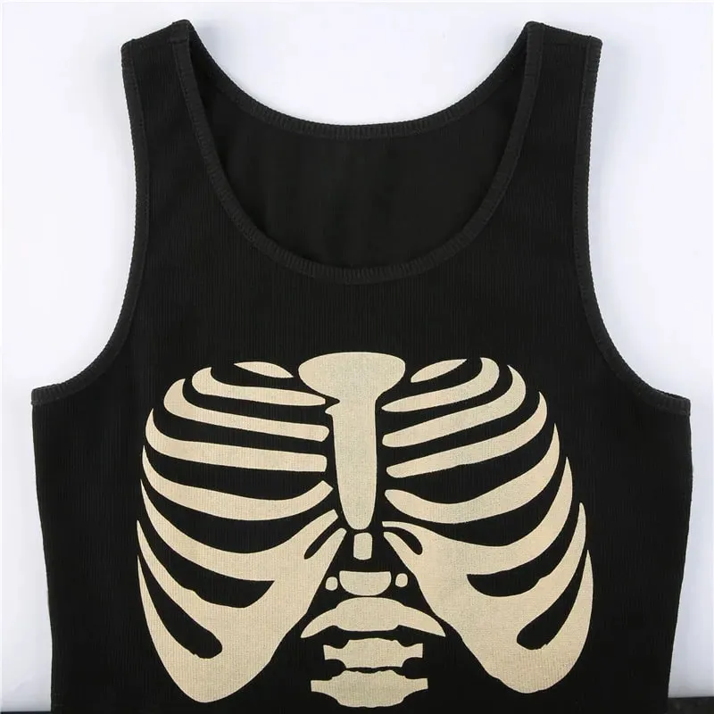 Summer Fashion Skull Y2K Gothic Tank Top E Girl Cropped T Shirts Women Casual Harajuku Skinny Alt Aesthetic Crop Tops Streetwear