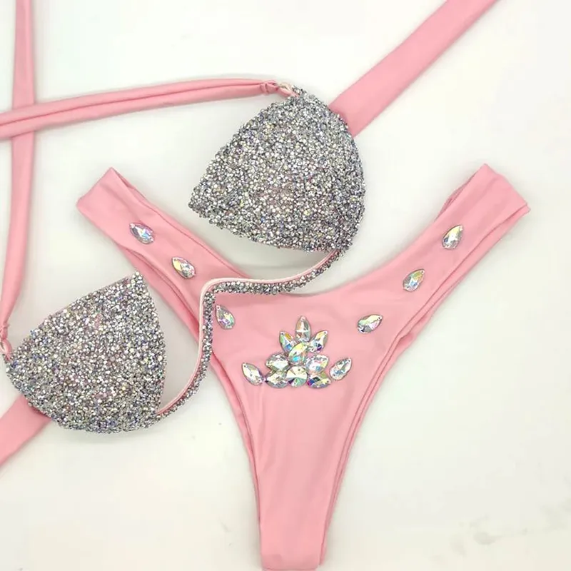4 Colors Hollow Bikini Set Women Diamante Carnival Bra rhinestone Sexy Night Club Panties Festival Bikini Set Burning Man Outfit