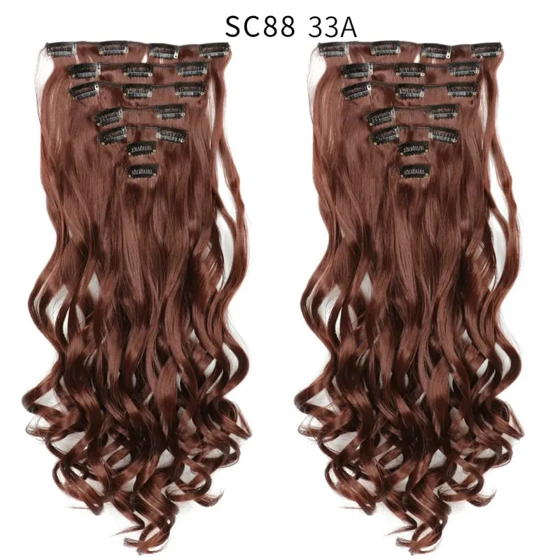 22Inch Curly 16 Clips in Hair Extension Ombre Blue Gray Synthetic Fake Hairpieces Highlight Heat Resistent Fiber For White Women